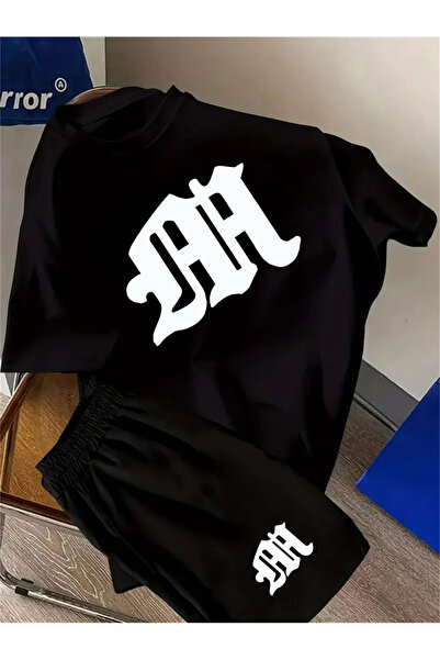 ibibik moda Black Printed Oversize Tshirt Shorts Set