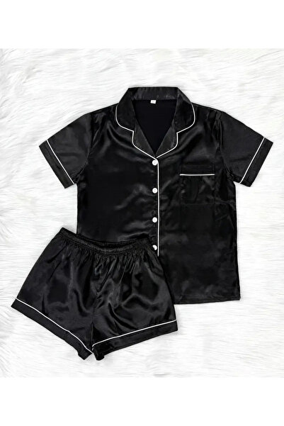 RoseofRoses Black Flower Saten Pijama Takımı