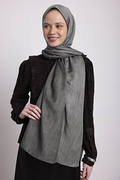 Ayshara Aura Monogram Patterned Double-Sided Shawl - Gray