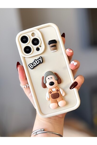 MİRAZ TASARIM iPhone 15 Pro Max 3D Decorated Shockproof Cream Case