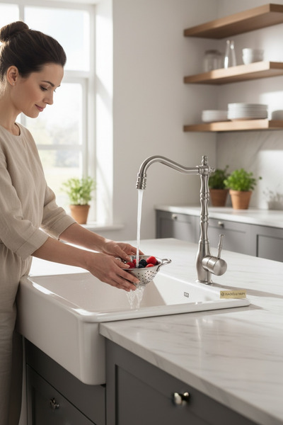 İSAOĞLU YAPI Matte Chrome Inox Retro Kitchen Faucet, Stain and Limescale Resi...