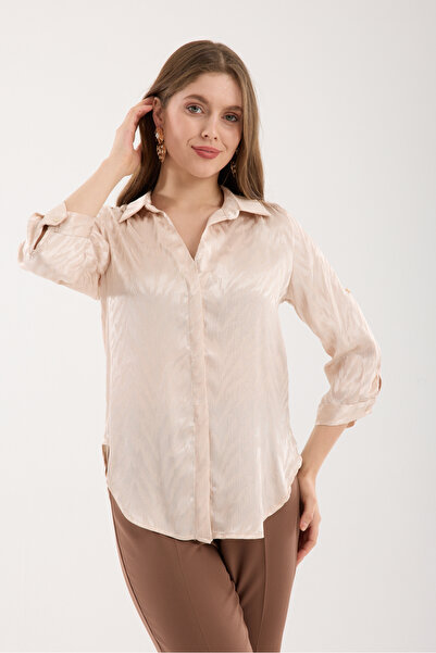Moda Days Satin Jacquard Foldable Three-Quarter Sleeve Shirt