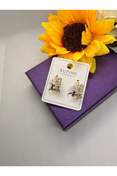 XUPING JEWELRY 14K RENGİ ZİRKON TAŞLI ÇOKLU KIKIRDAK GÖRÜNÜM ÇELİK KÜPE