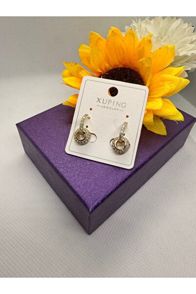 XUPING JEWELRY KUYUMCU SERİ 14K RENGİ ZİRKON TAŞLI HALKA UCU TOP MODEL ÇELİK ...