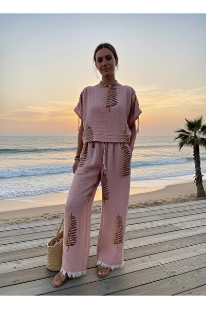 Su Koleksiyon Ferns Shoulder-Tie Blazer & Pants Set