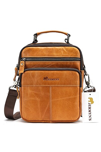 JERMYN'S Belfast men's cognac brown genuine leather bag