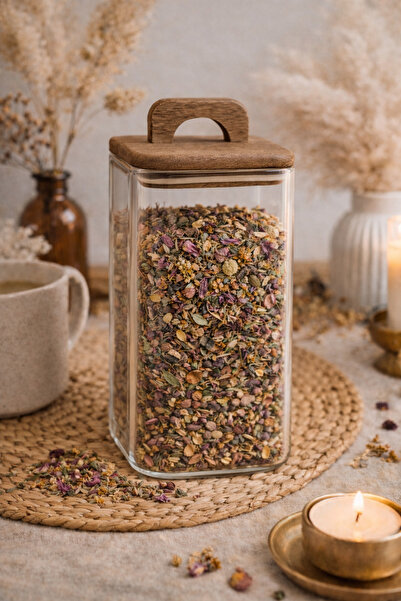 LEONEV Flat Square Jar with Acacia Lid