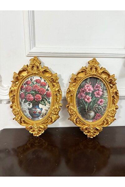 busraconcept Set de 2 tablouri decorative în stil vintage cu motive florale, ...
