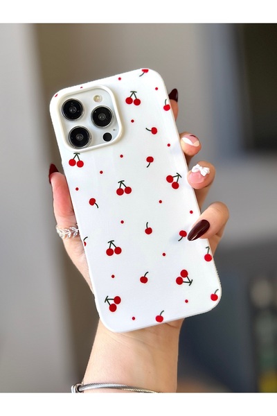 MİRAZ TASARIM iPhone 16 Pro Max White Cherry Pattern Case