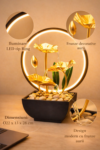 OEM Decorative artesian fountain with LED Ring Light, gold leaves, indoor, Ø2...