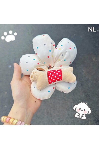 synshop Kawai Köpekli Flower Puff Scrunchies pufoase florale, cu elastic mare...