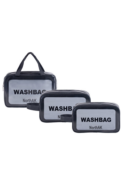 özgürce Şeffaf 3'lü Seyahat Makyaj Çantası Seti, Büyük Boy Washbag