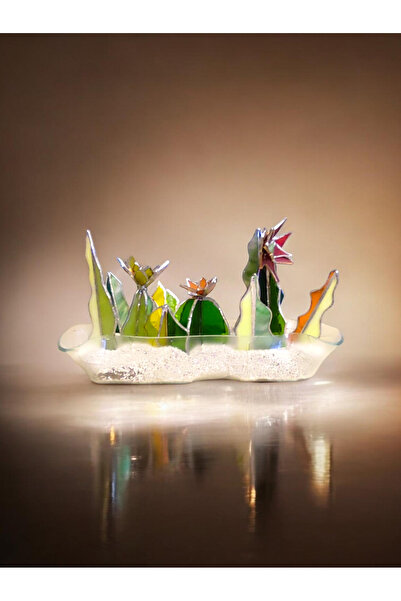 Camdekoraksesuar El yapımı vitray kaktüs (sukulent) bahçesi