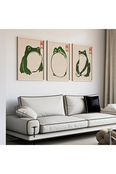 Artiera Σετ ζωγραφικής 3 τεμαχίων Minimal Frogs Japandi Art με ξύλινο πλαίσιο