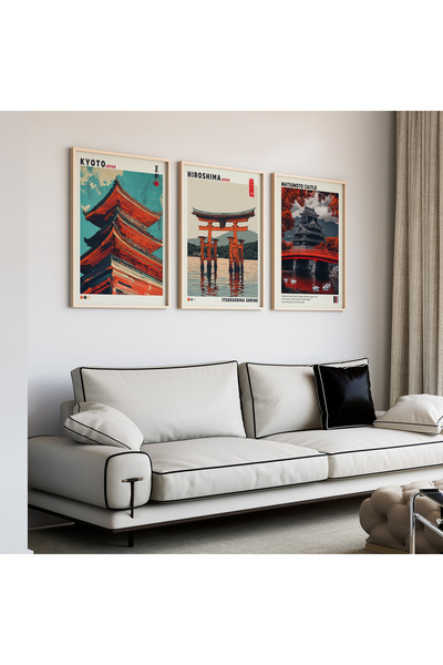 Artiera Σετ ζωγραφικής 3 τεμαχίων με ξύλινο πλαίσιο τέχνης Japandi Castle Tor...