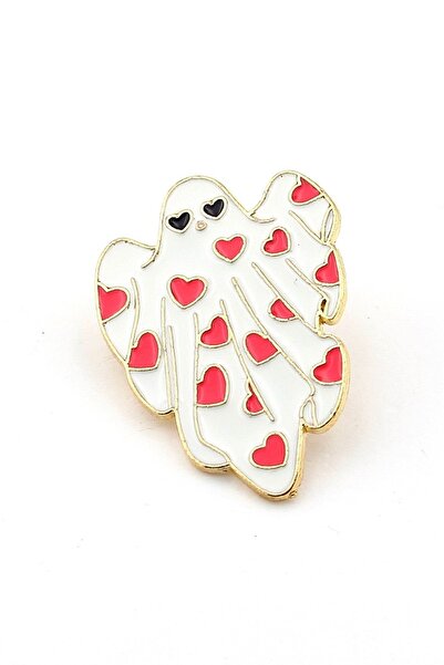 Stanbula Kawaii Ghost Çarşah Hayalet Figürlü Kırmızı Kalp Yaka Çanta Süsü Met...