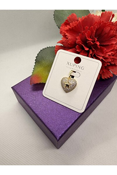 XUPING JEWELRY KUYUMCU SERİ 14K RENGİ ZİRKON TAŞLI KALPLİ ÇELİK KOLYE UCU
