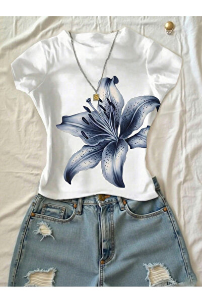 Velostra Women's Large Floral Print Crop T-Shirt