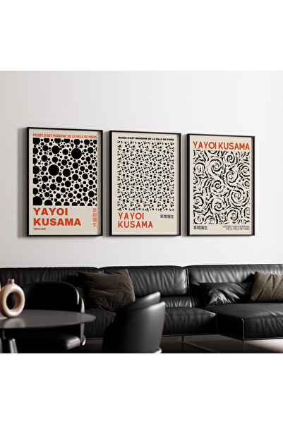 Artiera Σετ ζωγραφικής 3 τεμαχίων Kusama Black Minimal Japandi Art με ξύλινο ...