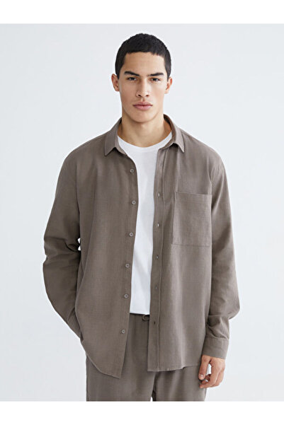 LC Waikiki Rmz Gi̇yi̇m Farkiyla Standard Fit Men's Linen Look Shirt