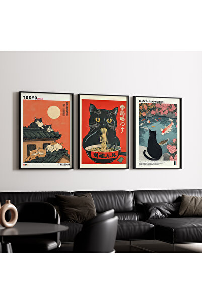 Artiera Σετ ζωγραφικής με ξύλινο πλαίσιο 3 τεμαχίων Tokyo Cats Ramen Koi Japa...
