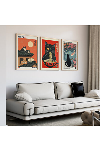 Artiera Σετ ζωγραφικής με ξύλινο πλαίσιο 3 τεμαχίων Tokyo Cats Ramen Koi Japa...