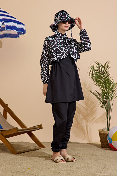 GAVLİA Women's Hijab Swimsuit Set of 5 with Half Zipper.