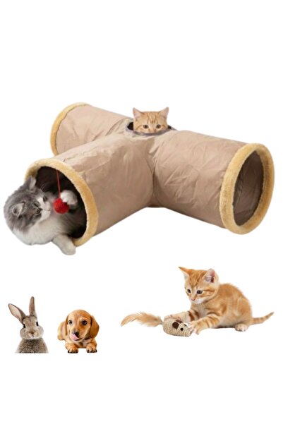 PRAXELL Foldable Play Tunnel for Cats, T-Shape, 4 Entrances, Synthetic Leathe...