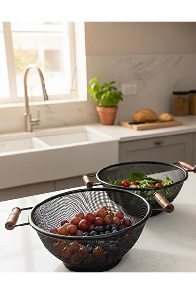 Kayra 2 li ahşap saplı sepet süzgeç 22cm-24 cm