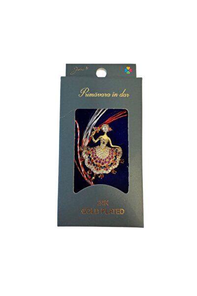 Flippy 24K Gold Plated Brooch, Jolie, Metal Material, Ballerina Model, Gold/Pink