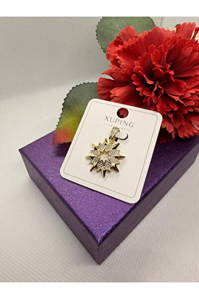 XUPING JEWELRY KUYUMCU SERİ 14K RENGİ ZİRKON TAŞLI GÜNEŞ YILDIZ ÇELİK KOLYE UCU