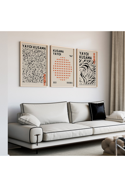 Artiera Σετ ζωγραφικής 3 τεμαχίων Kusama Minimal Japandi Art με ξύλινο πλαίσιο
