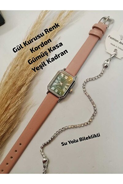 Brality Retro / Silver Case Roman Women's Wristwatch (Dried Rose Color Strap ...