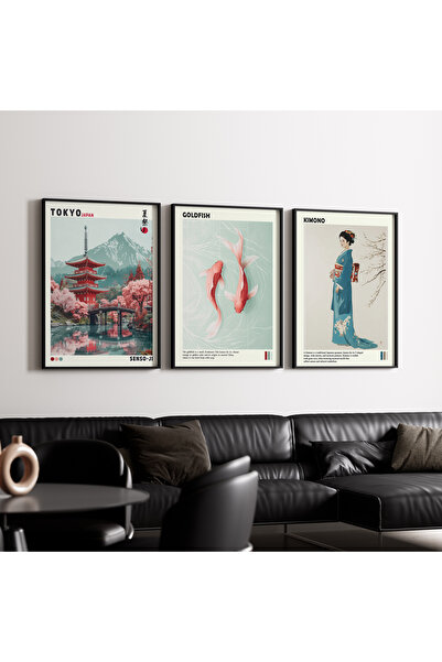 Artiera Σετ ζωγραφικής 3 τεμαχίων Senso-ji Koi Kimono Japandi Art με ξύλινο π...