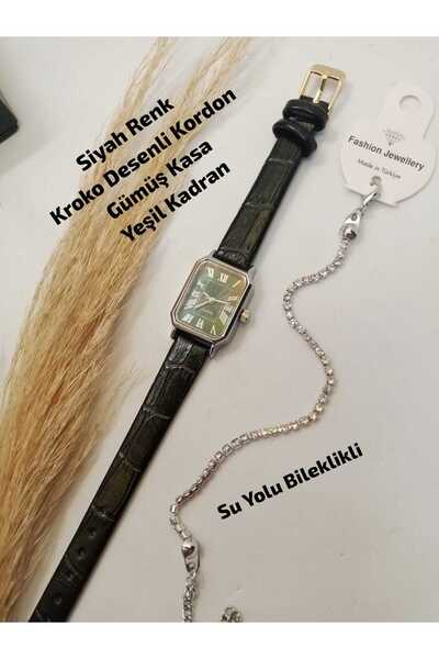 Brality Retro / Silver Case Roman Women's Wristwatch (Black Crocodile Color S...