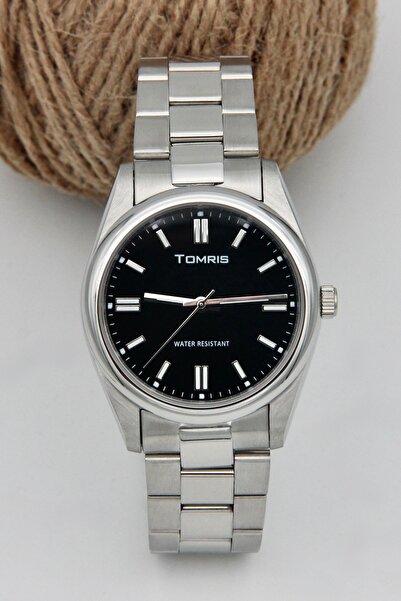 TOMRİS All-Steel Top Quality, Waterproof, Silver Band, Black Dial Wristwatch