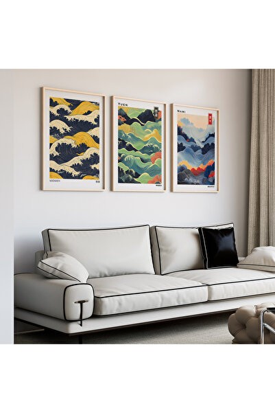 Artiera Σετ ζωγραφικής 3 τεμαχίων με ξύλινο πλαίσιο με πολύχρωμα κύματα Japan...
