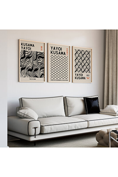 Artiera Σετ ζωγραφικής 3 τεμαχίων Kusama Black Patterns Japandi Art με ξύλινο...