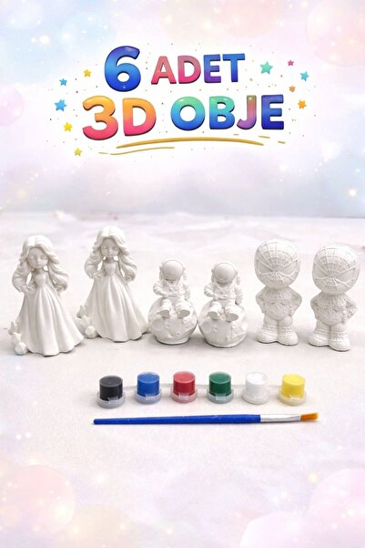 obelleatelier 6 Adet 3D Figür Boyama Seti – Astronot, Prenses ve Süper Kahram...