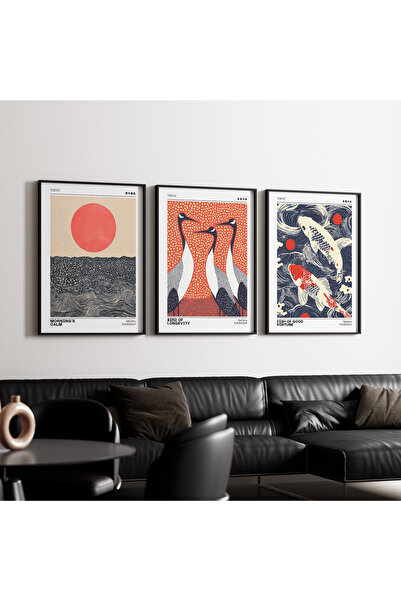 Artiera Σετ ζωγραφικής με ξύλινο πλαίσιο 3 τεμαχίων Red Sun Turnalar Koi Japa...