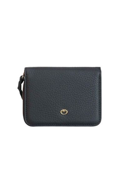 GUARD Matte Black Genuine Leather Full Zipper Double-Sided Women's Wallet // ...