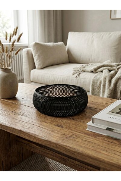 MEGY HOME SİYAH DESENLİ DEKORATİF KASE ORTA SEHPA OBJE 22 CM (Plastik)