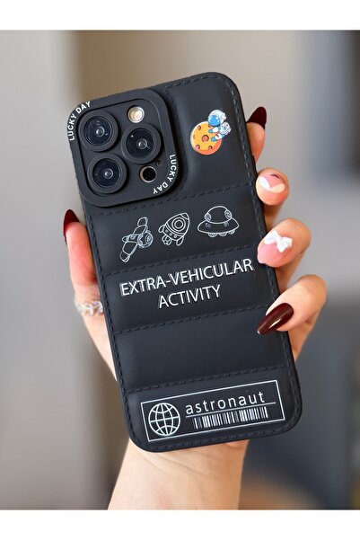 MİRAZ TASARIM Iphone 14 pro max black patterned puffef silicone case