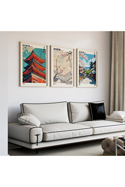 Artiera Σετ ζωγραφικής 3 τεμαχίων με ξύλινο πλαίσιο Kyoto Pagoda Gion Japandi...