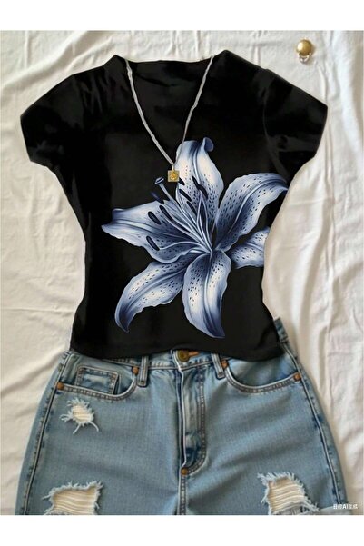 Velostra Women's Large Floral Print Crop T-Shirt