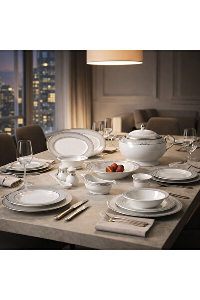 Royal Kitchen Luxury porcelain dinnerware set with silver rims – a modern and...