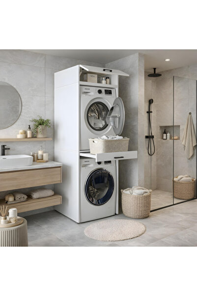 Ysf Ravoni Home Premium MDF Çift Çekmeceli Çamaşır ve Kurutma Makinesi Dolabı...