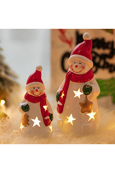 NUPTIO Figurine decorative de brad de Crăciun cu LED-uri, set de 2 piese cera...