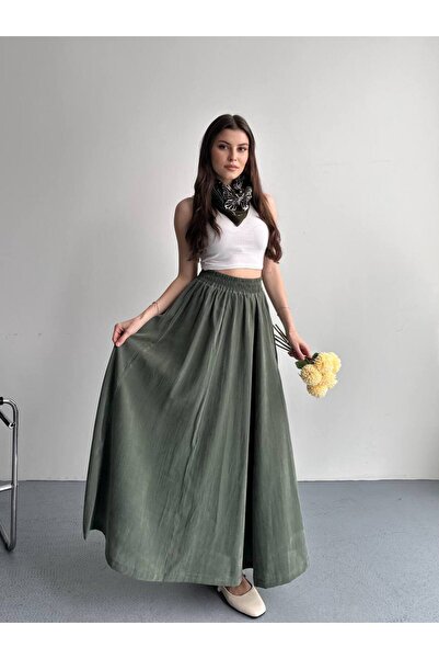 auzou eveil Kadın yeşil etek beli lastikli cepli yeni model