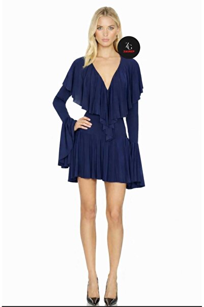 Zagrep Жіноча синя сукня з воланами, підкладкою та не просвічується, середньо...